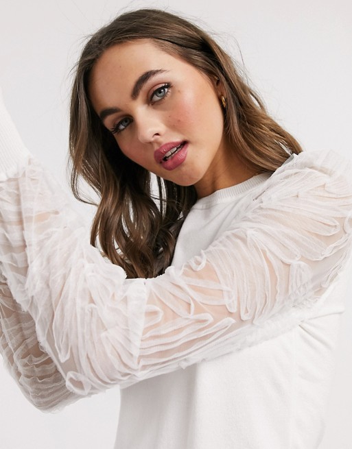 New Look organza sleeve jumper in white