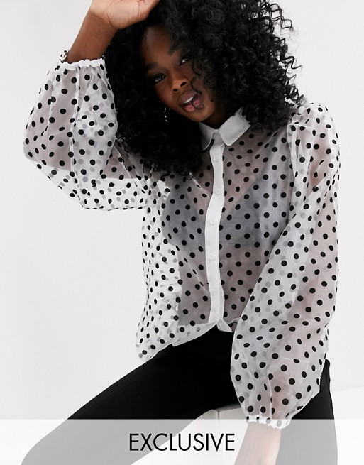 New Look organza white based shirt in polka dot