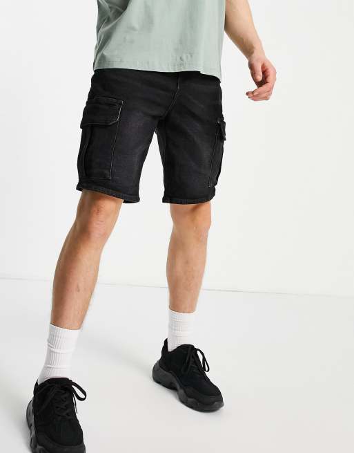 New Look original fit denim cargo shorts in black