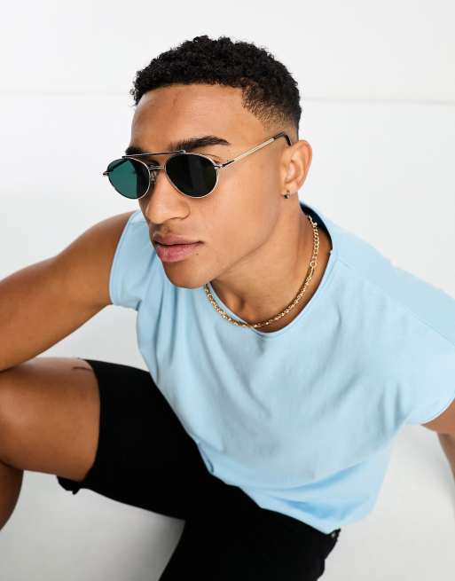 New Look oval sunglasses with brow bar in gold