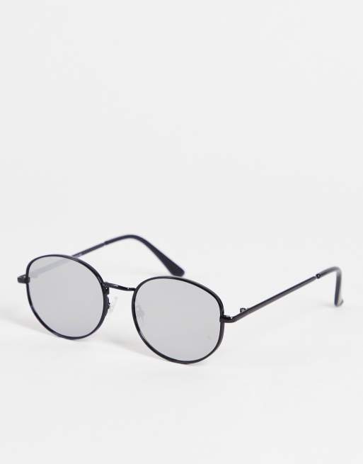 New Look – Ovala solglasögon med svarta bågar och glas