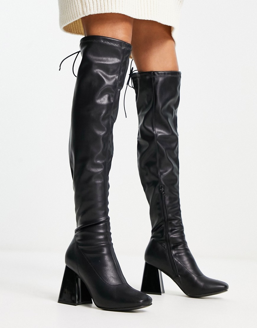 New Look over knee heeled boots in black