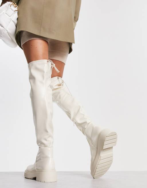 Beige over knee outlet boots