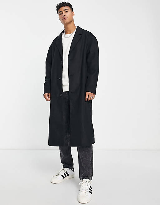 New Look overcoat with wool in black | ASOS