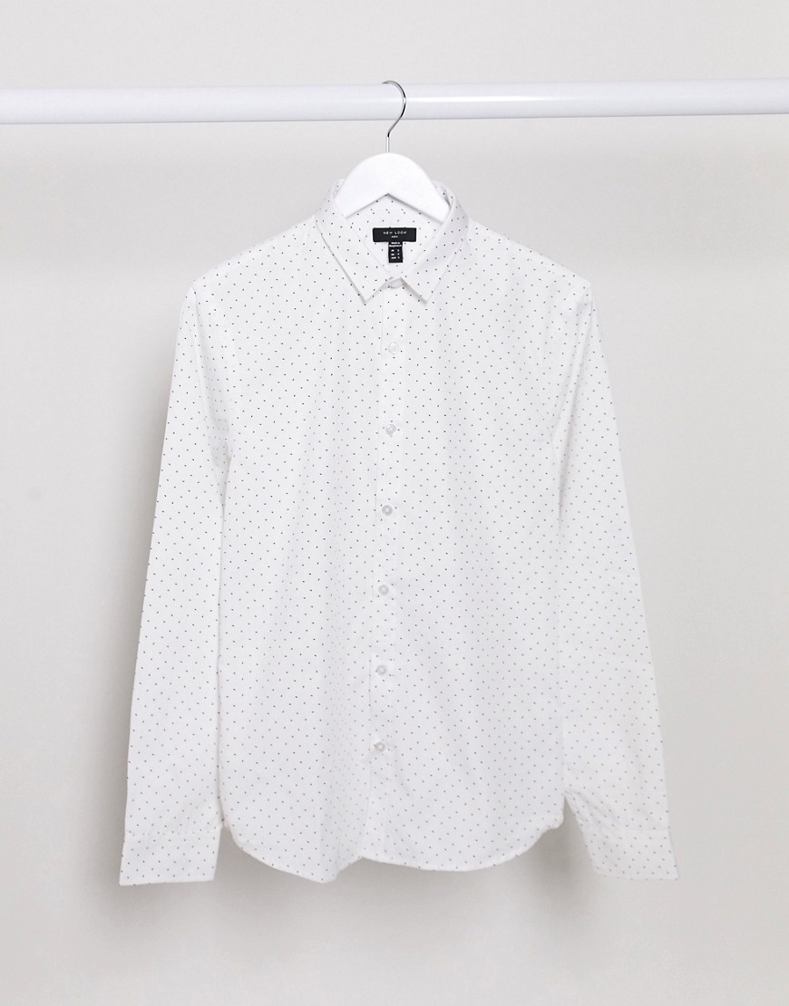 New Look - Overhemd met driehoeksprint en lange mouwen in wit