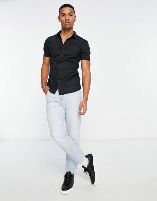New Look - Overhemd met korte mouwen en knoopsluiting in zwart, 3 van 4