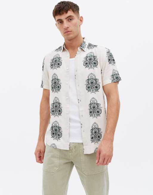 New Look - Overhemd met korte mouwen en paisley motief in wit