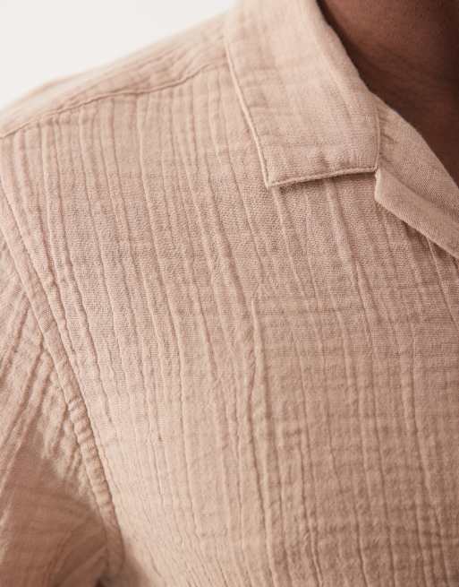 New Look - Overhemd met korte mouwen en textuur in beige, 3 van 5