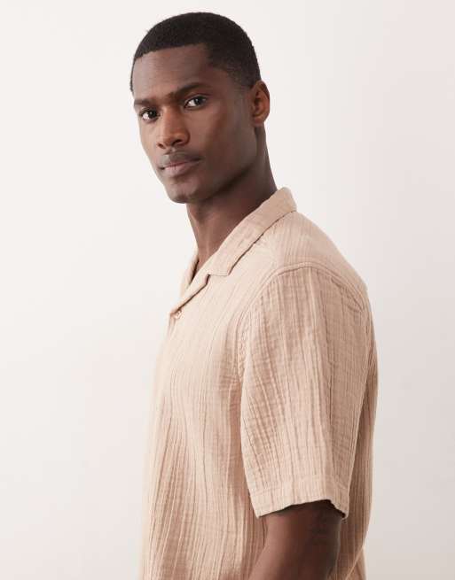 New Look - Overhemd met korte mouwen en textuur in beige, 4 van 5