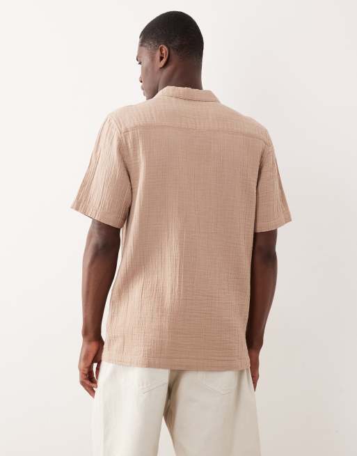 New Look - Overhemd met korte mouwen en textuur in beige, 5 van 5