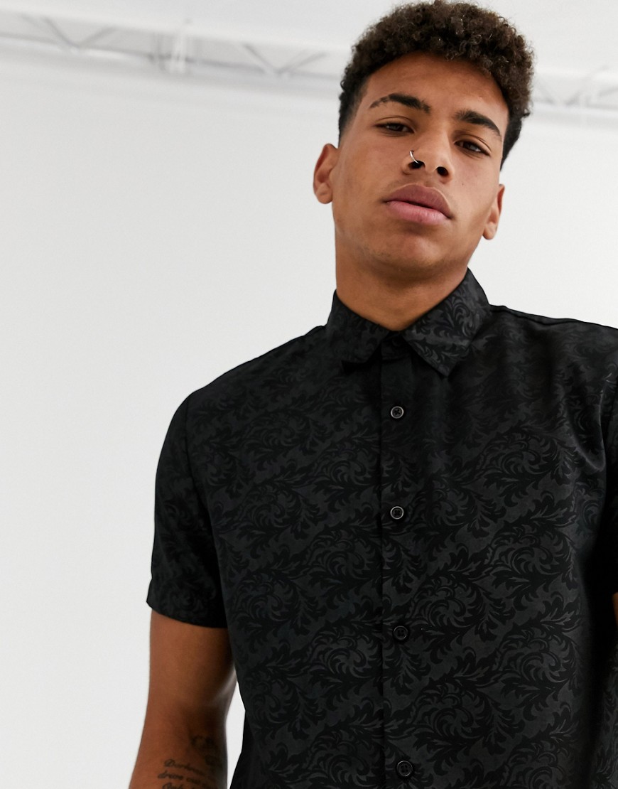 New Look - Overhemd met korte mouwen en textuur in zwart