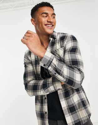 New Look - Overhemd met lange mouwen en buffalo-ruit in crème