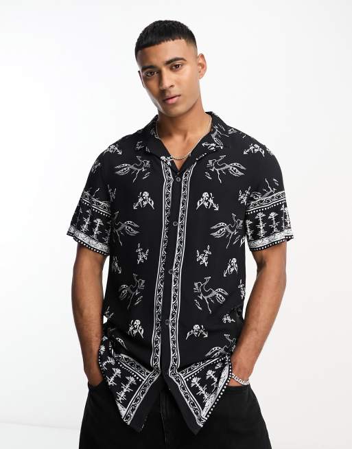 New Look - Overhemd met reverskraag en rand met print in zwart