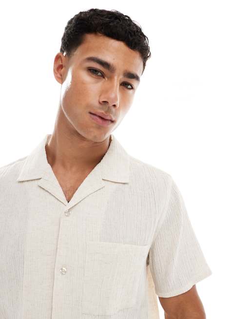 New Look - Overhemd van co-ord set van kreukelstof met reverskraag in gebroken wit, 2 van 4