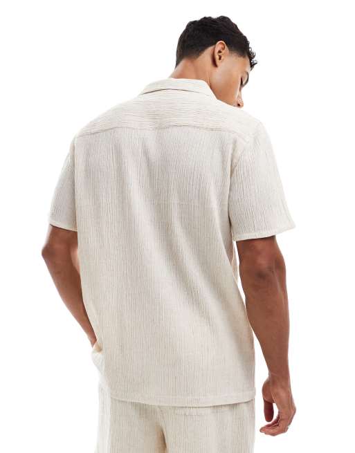 New Look - Overhemd van co-ord set van kreukelstof met reverskraag in gebroken wit, 4 van 4