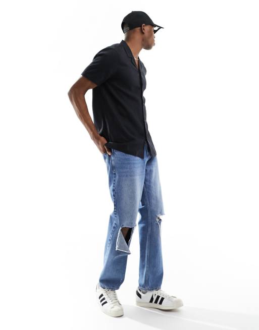 New Look - Overhemd van linnenmix met korte mouwen in zwart, 2 van 4