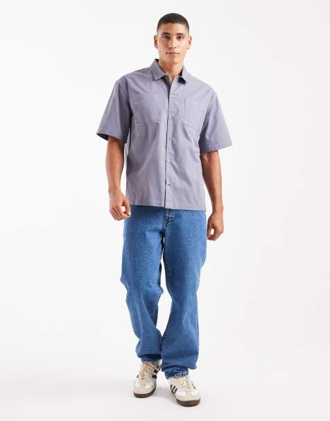 New Look - Overshirt met rechte pasvorm en korte mouwen in middengrijs - view 1