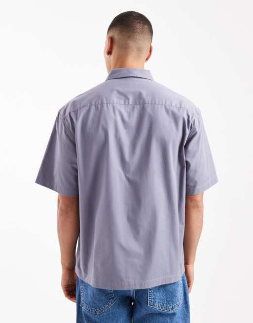 New Look - Overshirt met rechte pasvorm en korte mouwen in middengrijs, 3 van 5