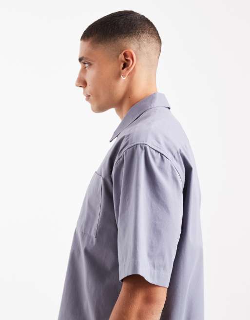New Look - Overshirt met rechte pasvorm en korte mouwen in middengrijs, 4 van 5
