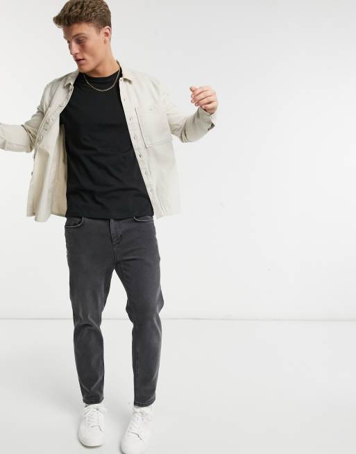 New Look - Overshirt van keperstof met dubbele zak in gebroken wit