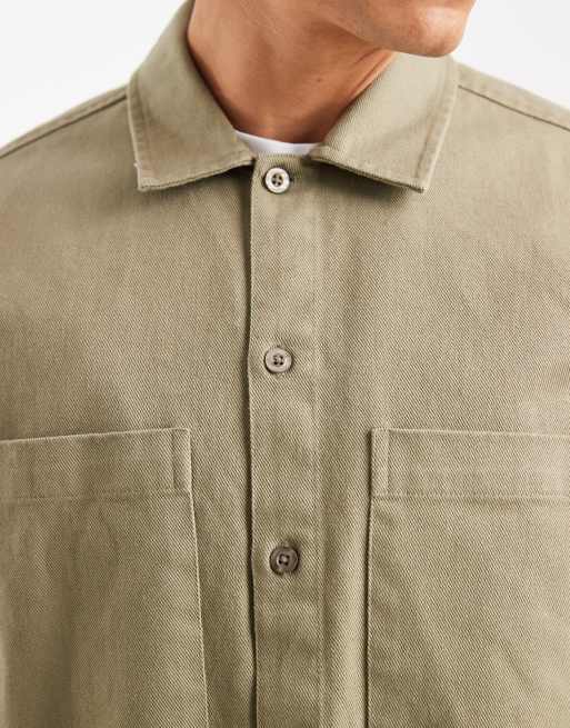 New Look - Overshirt van zware keperstof in licht kaki, 5 van 5