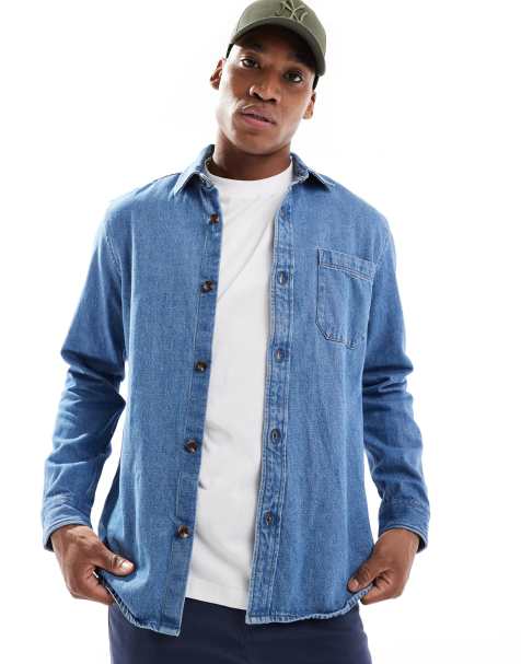 New Look – Oversize-Hemd aus schwerem Denim in Mittelblau - view 1
