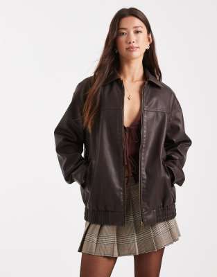 New Look - Oversize-Jacke in Braun aus gewaschenem PU-Brown