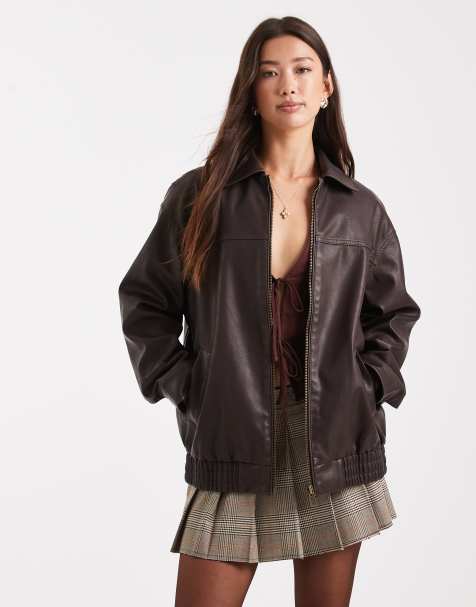 New Look – Oversize-Jacke in Braun aus gewaschenem PU - view 1