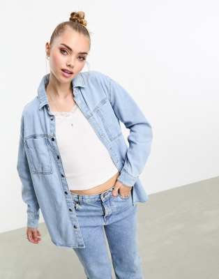 New Look - Oversize-Jeanshemd in Blau