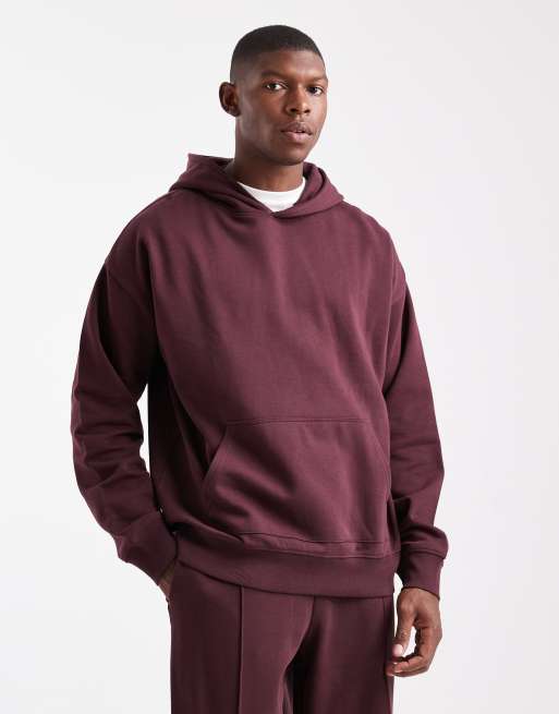 New Look – Oversize-Kapuzenpullover in Burgunderrot, 300 g/m²