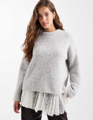 New Look - Oversize-Pullover aus grob gestricktem Bouclé in Grau