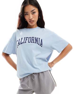 New Look - Oversize-T-Shirt in Blau mit „California"-Print