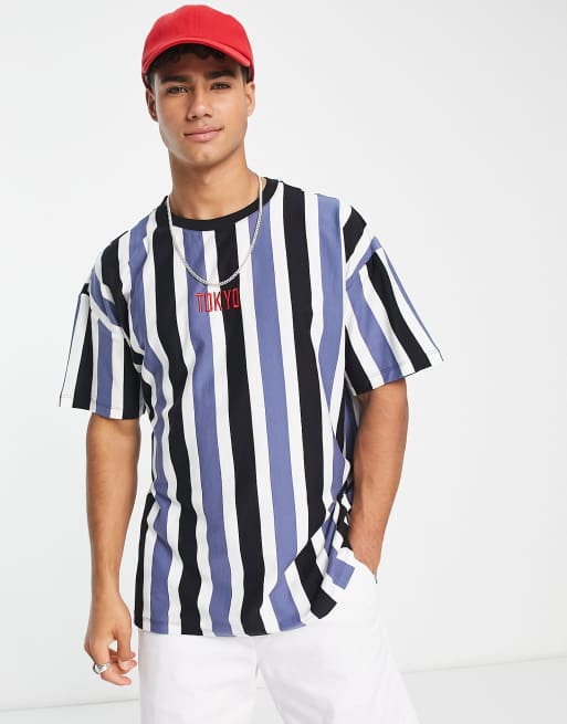 New Look – Oversize-T-Shirt in Marineblau gestreift mit Tokyo-Print, 3 von 4