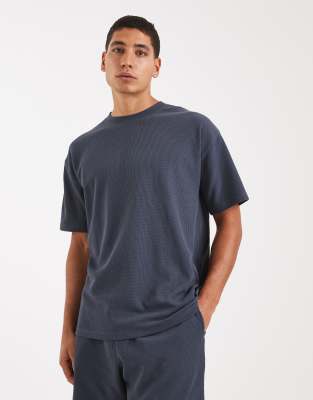 Oversize-T-Shirt in Petrol mit Waffelstruktur, Kombiteil-Blau Blau S