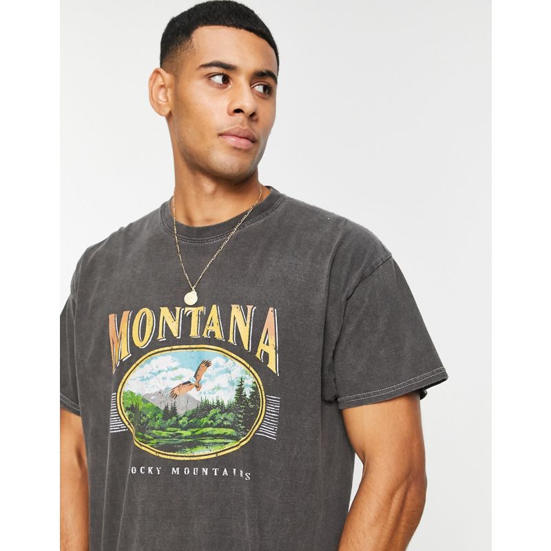 New Look – Oversize T-Shirt in Schwarz mit „Montana-Print