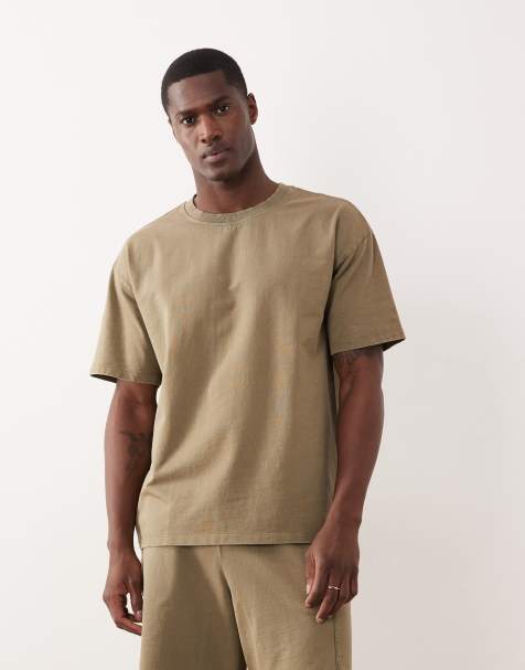 New Look – Oversize-T-Shirt in verwaschenem Khaki, Kombiteil - view 1