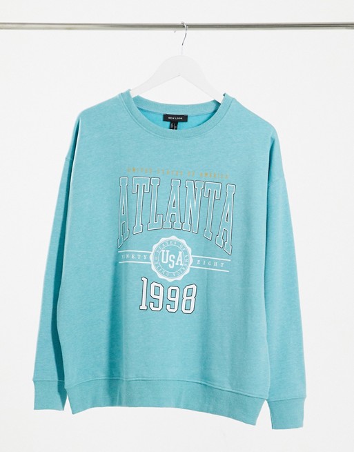 New Look oversized Atlanta slogan sweatshirt in bright blue