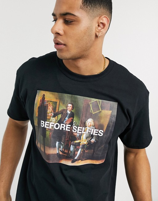 New Look oversized before selfies print t-shirt in black