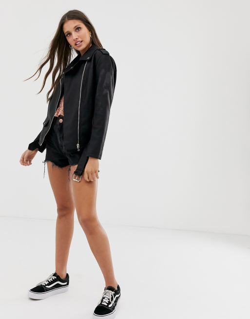 New Look - Oversized bikerjack met leerlook in zwart, 4 van 4