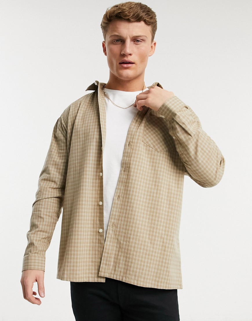 New Look oversized check shirt in stone-Neutral
