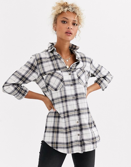 New Look oversized check shirt in white pattern