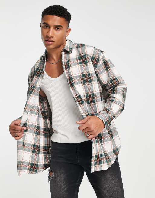 New Look oversized check shirt in white | ASOS