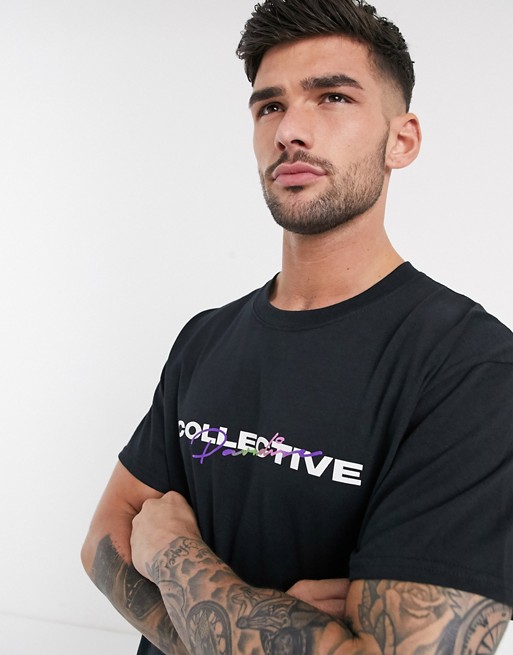 New Look oversized collective print t-shirt in black