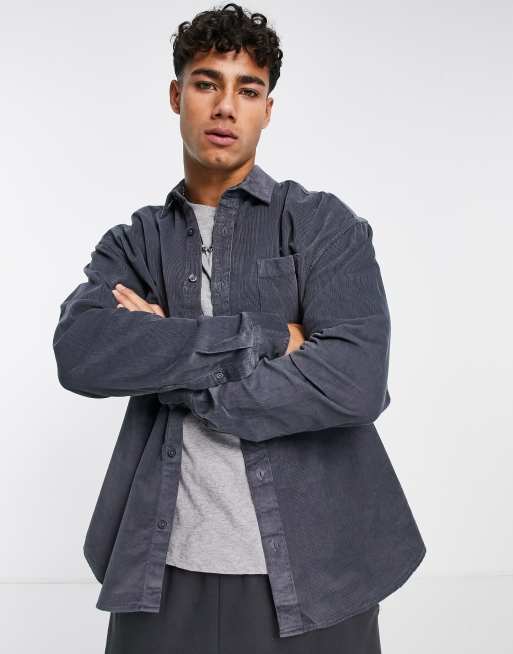 New Look oversized cord overshirt in dark grey