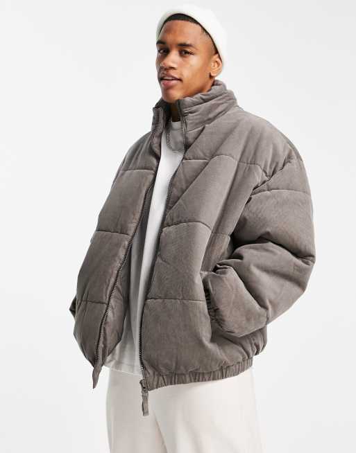 New Look oversized cord puffer in brown