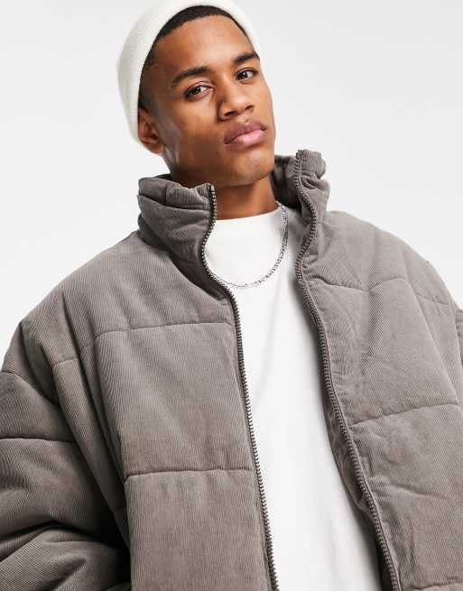 Grey cord shop puffer jacket