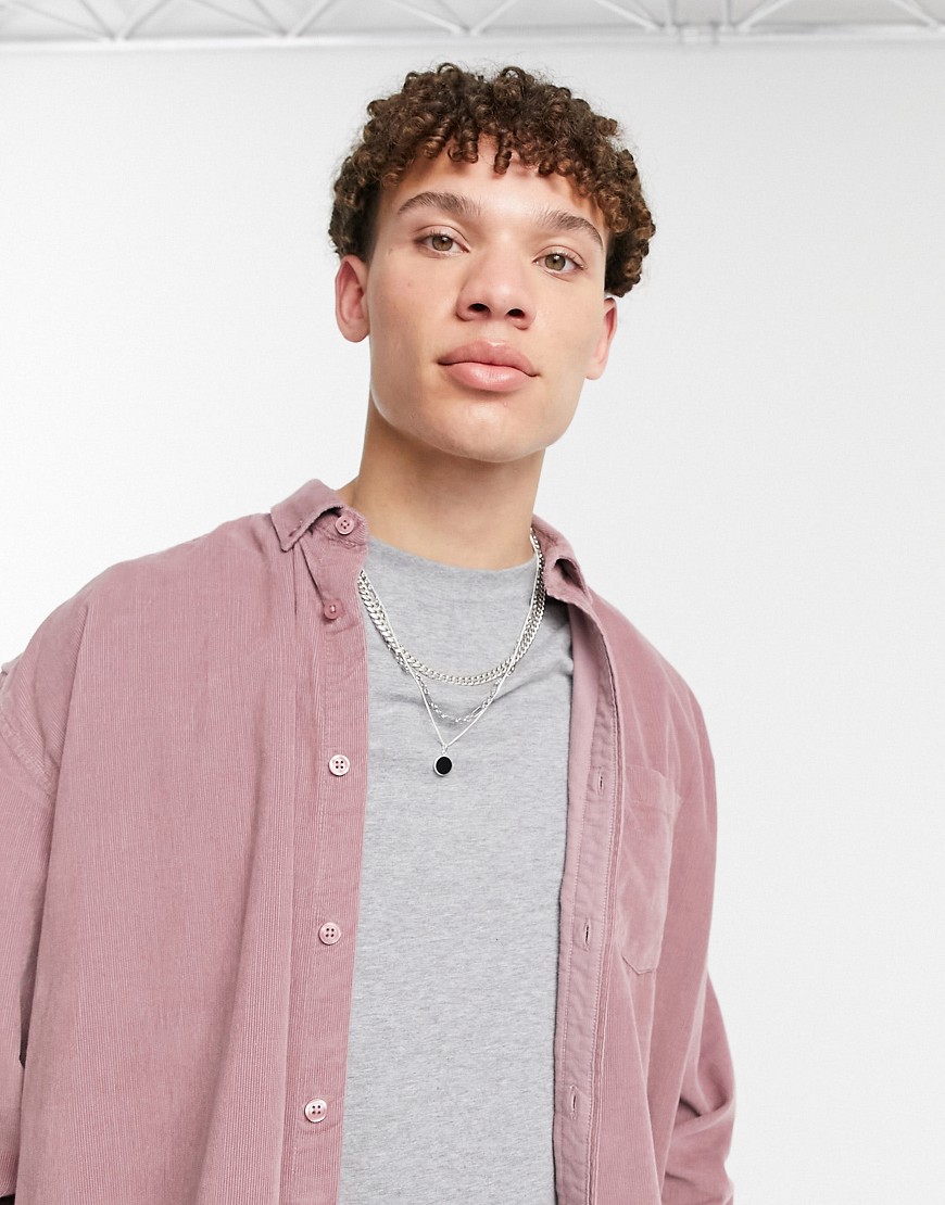 New Look oversized cord shirt in pink