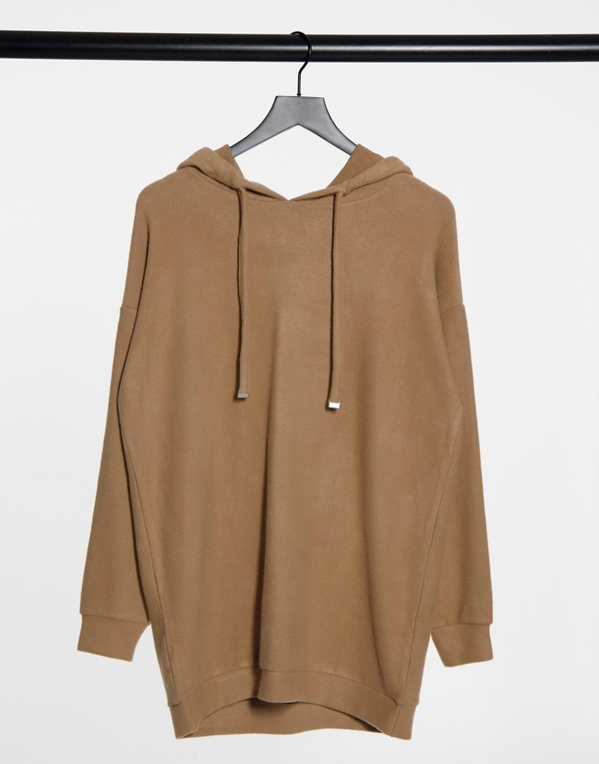 New Look oversized cozy knitted lounge hoodie in camel-Brown
