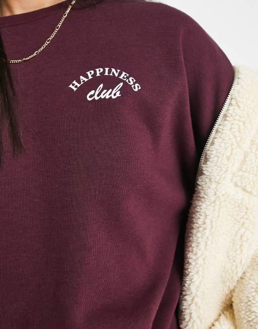 New Look oversized crew neck slogan sweat in burgundy