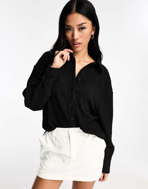 New Look oversized crinkle shirt in black | ASOS